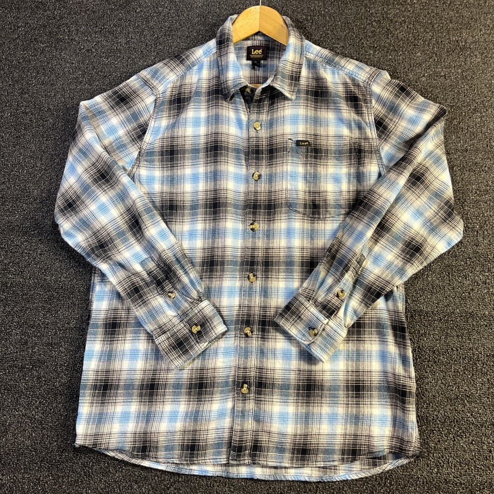 Lee Flannel‎ Mens Large Blue Plaid Shirt Jacket Outdoor